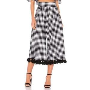 MISA Los Angeles Gingham Wide Leg Pants Pom Pom Hem Boho Resort